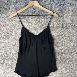 Wilfred Camisole Tank Womens XS Black 100% Cupro V Neck Scallop Hem Lace Trim